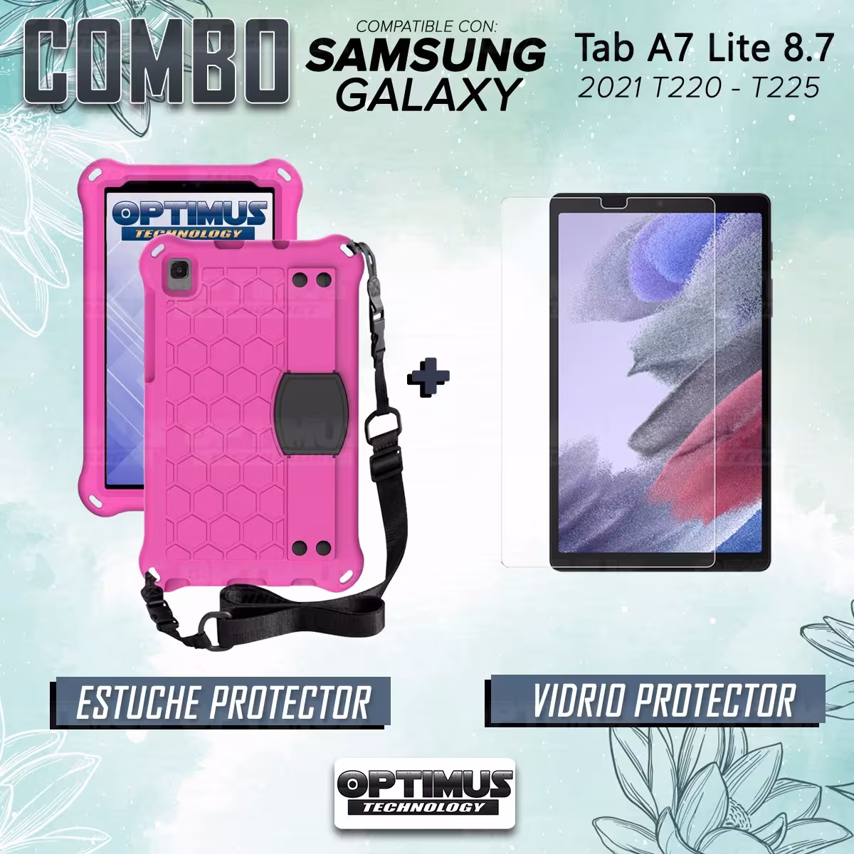 Kit Vidrio Cristal Templado Y Estuche Protector con Correa para Tablet Samsung Galaxy Tab A7 Lite 8.7 2021 T220 - T225