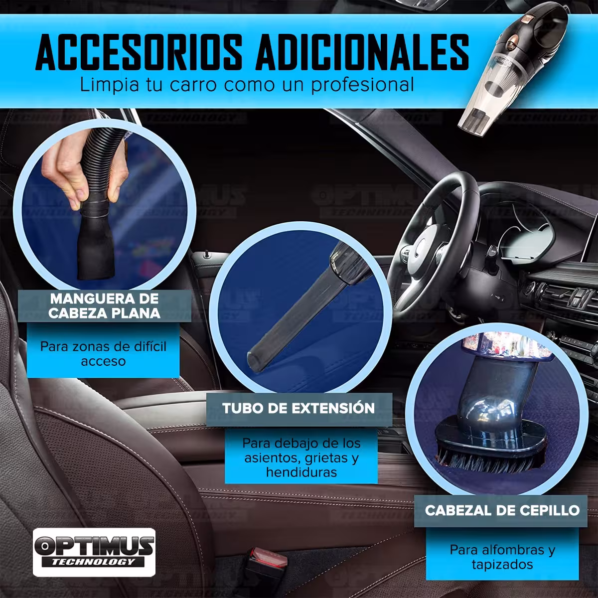 Aspiradora Alta Potencia para vehículos carros camionetas ThisWorx portátil de mano + Kit de limpieza + Filtro HEPA + Maletín