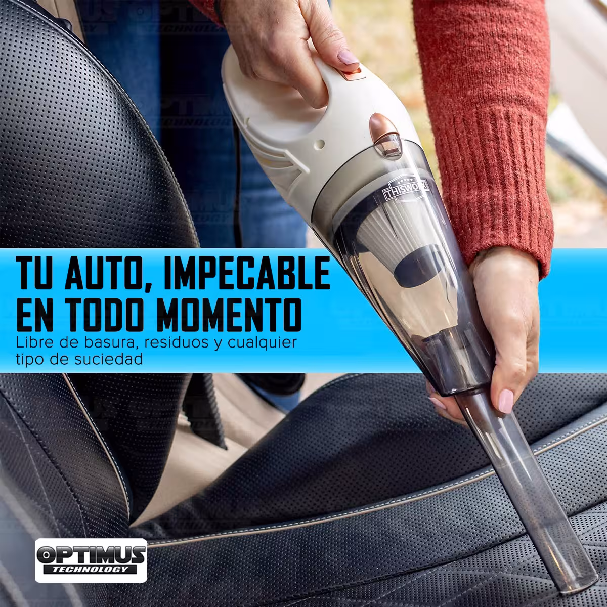 Aspiradora Alta Potencia para vehículos carros camionetas ThisWorx portátil de mano + Kit de limpieza + Filtro HEPA + Maletín