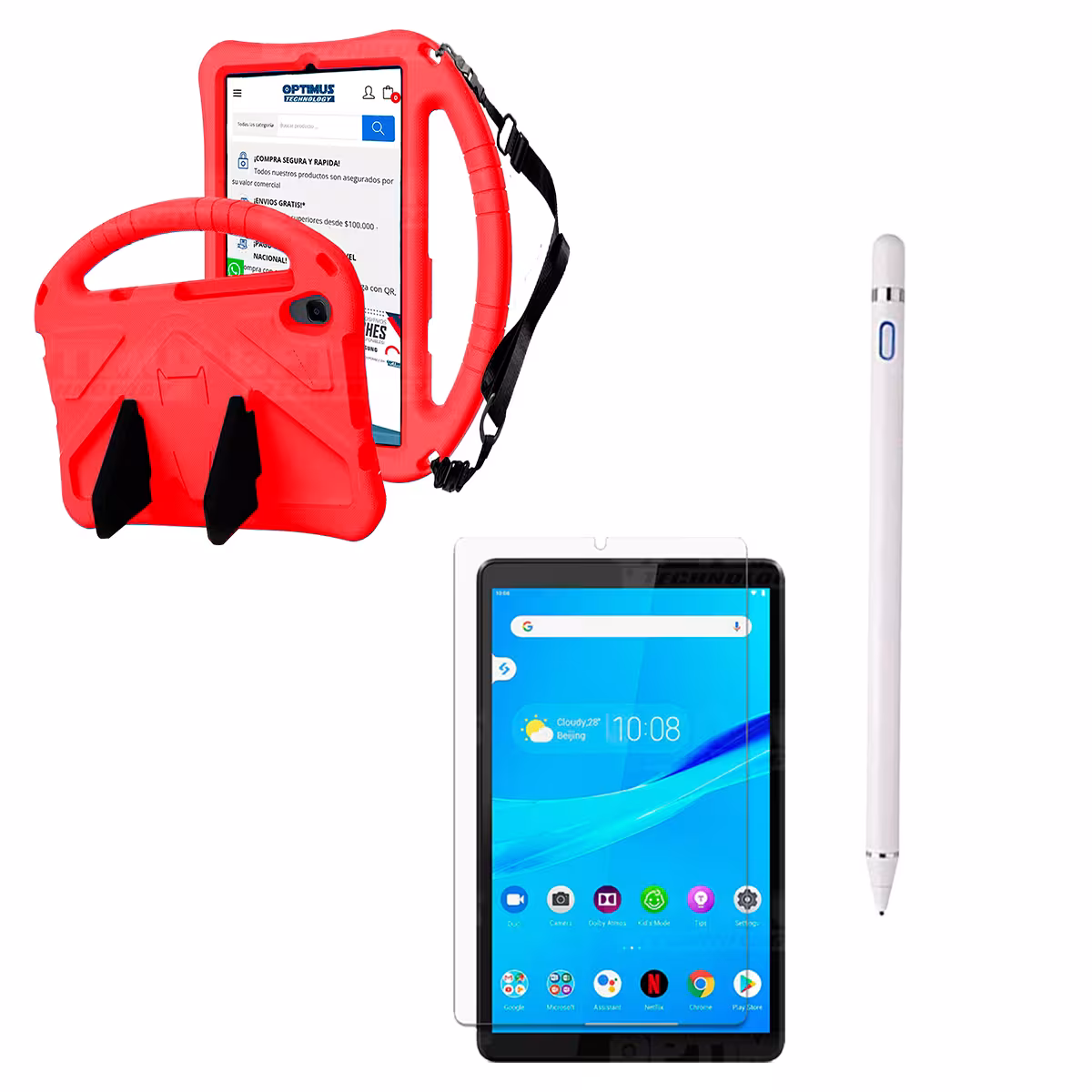 Kit Vidrio Templado + Estuche Protector Anti-Shock con Cordón Ajustable + Lápiz Digital Para Tablet Lenovo Tab M8 X8505f