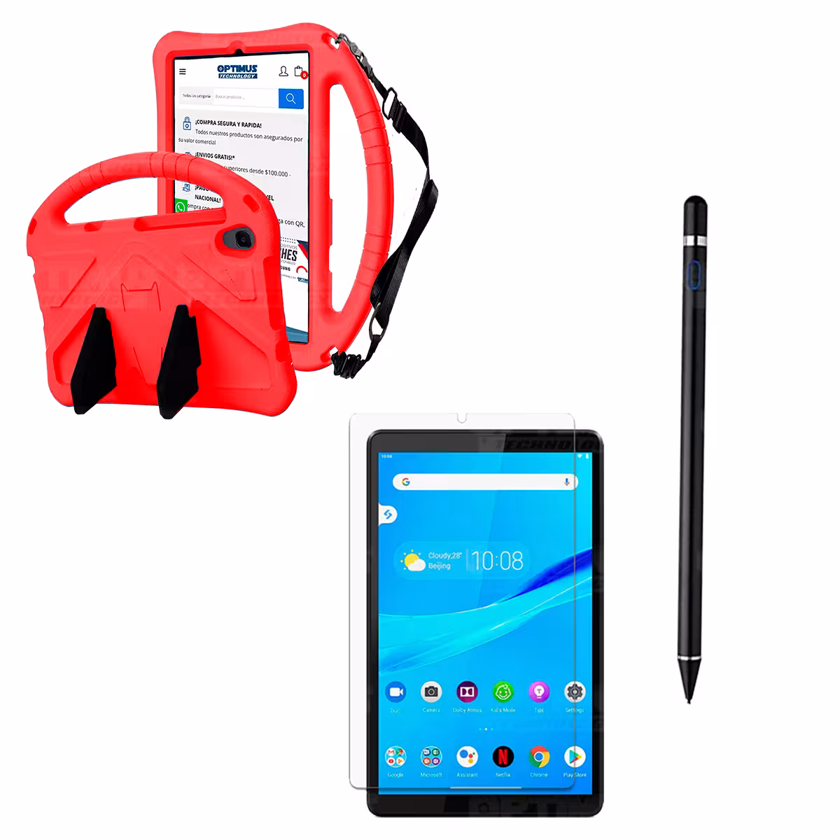 Kit Vidrio Templado + Estuche Protector Anti-Shock con Cordón Ajustable + Lápiz Digital Para Tablet Lenovo Tab M8 X8505f