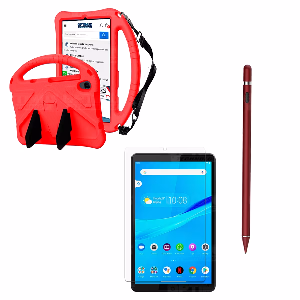 Kit Vidrio Templado + Estuche Protector Anti-Shock con Cordón Ajustable + Lápiz Digital Para Tablet Lenovo Tab M8 X8505f