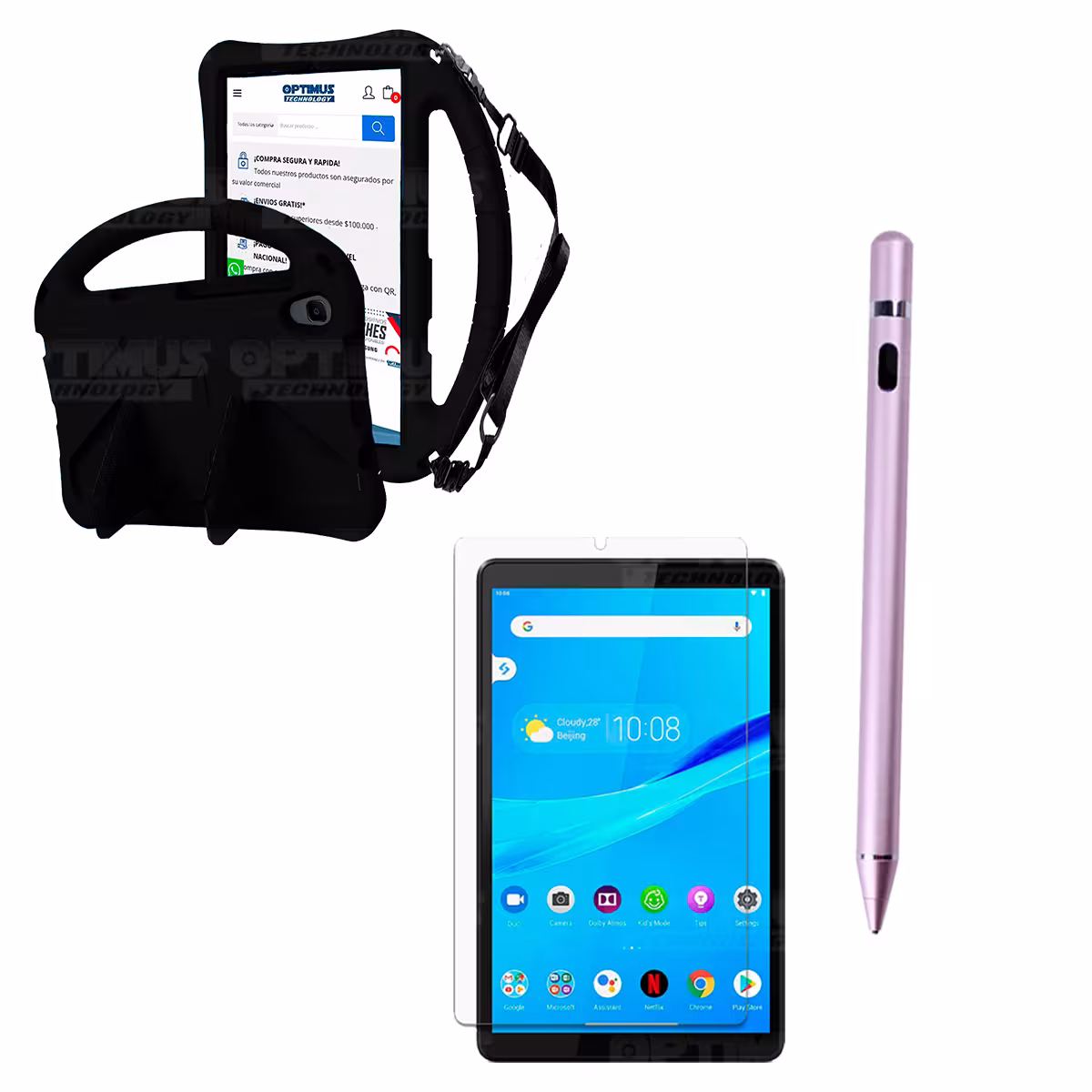 Kit Vidrio Templado + Estuche Protector Anti-Shock con Cordón Ajustable + Lápiz Digital Para Tablet Lenovo Tab M8 X8505f