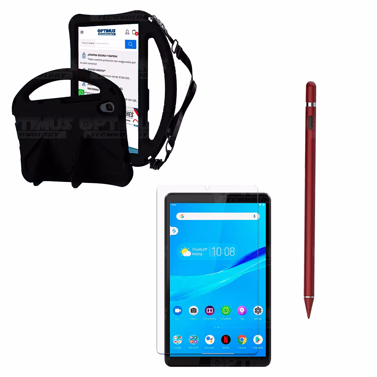 Kit Vidrio Templado + Estuche Protector Anti-Shock con Cordón Ajustable + Lápiz Digital Para Tablet Lenovo Tab M8 X8505f