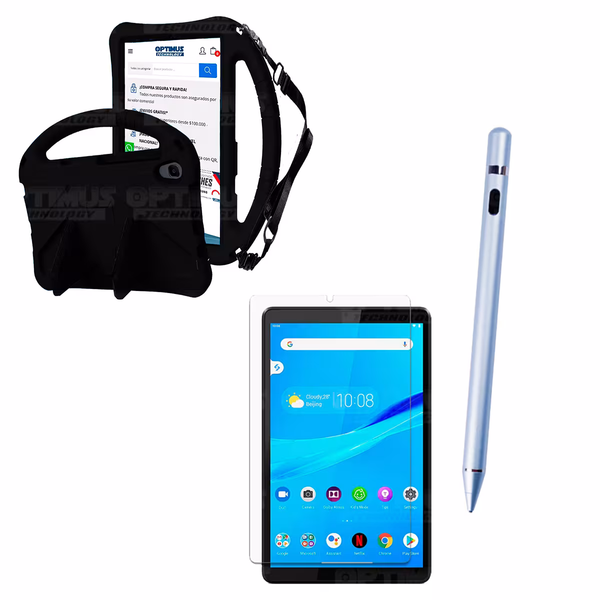 Kit Vidrio Templado + Estuche Protector Anti-Shock con Cordón Ajustable + Lápiz Digital Para Tablet Lenovo Tab M8 X8505f