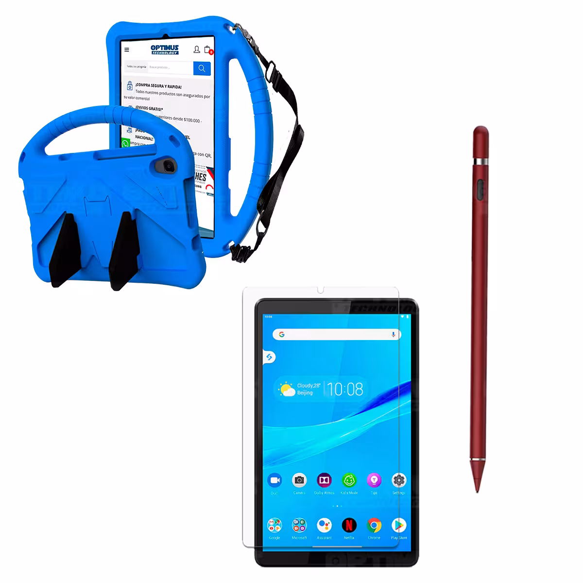 Kit Vidrio Templado + Estuche Protector Anti-Shock con Cordón Ajustable + Lápiz Digital Para Tablet Lenovo Tab M8 X8505f