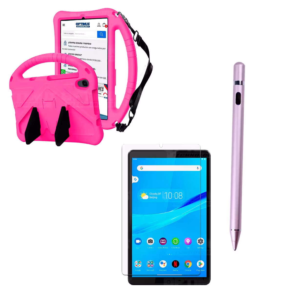 Kit Vidrio Templado + Estuche Protector Anti-Shock con Cordón Ajustable + Lápiz Digital Para Tablet Lenovo Tab M8 X8505f