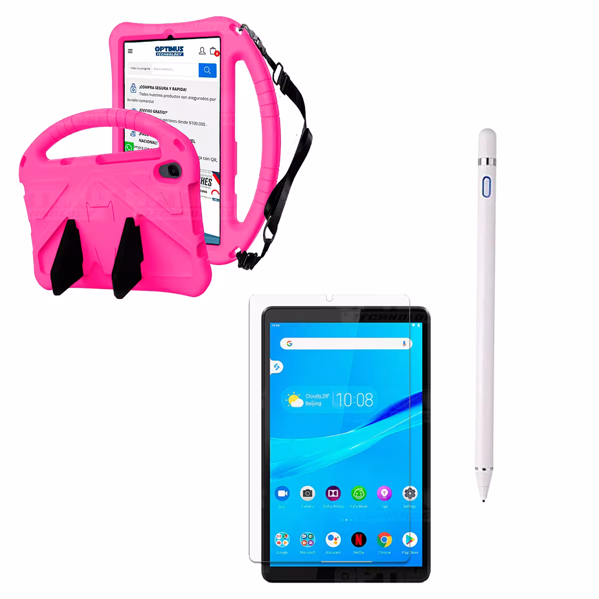 Kit Vidrio Templado + Estuche Protector Anti-Shock con Cordón Ajustable + Lápiz Digital Para Tablet Lenovo Tab M8 X8505f