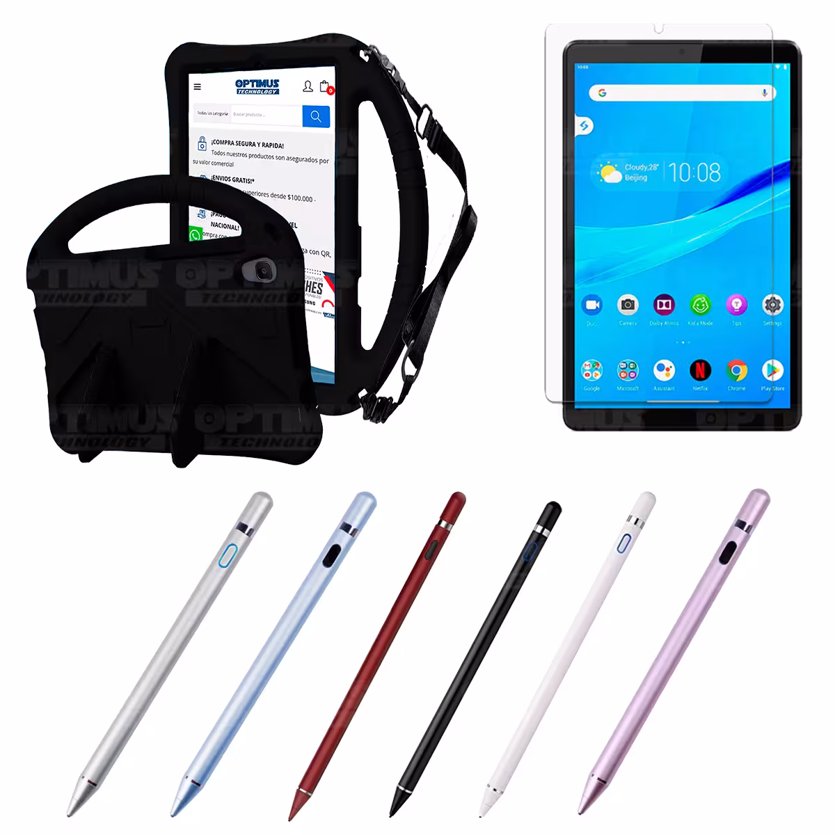 Kit Vidrio Templado + Estuche Protector Anti-Shock con Cordón Ajustable + Lápiz Digital Para Tablet Lenovo Tab M8 X8505f