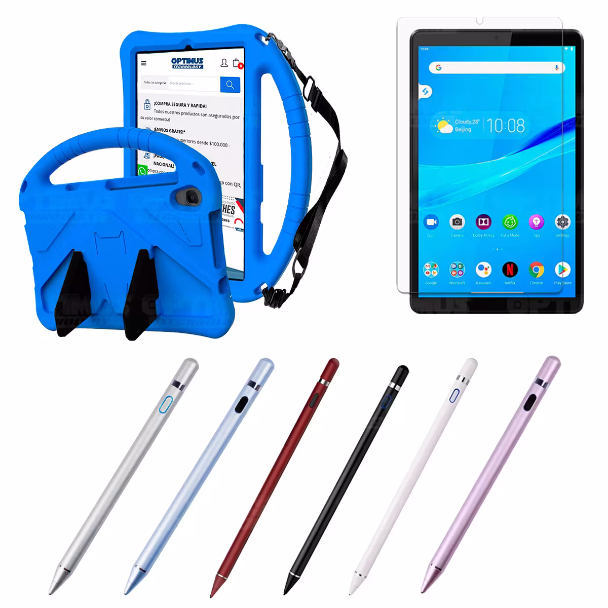 Kit Vidrio Templado + Estuche Protector Anti-Shock con Cordón Ajustable + Lápiz Digital Para Tablet Lenovo Tab M8 X8505f