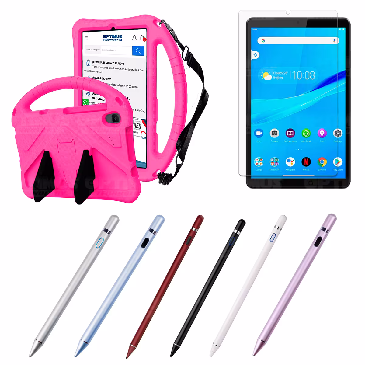 Kit Vidrio Templado + Estuche Protector Anti-Shock con Cordón Ajustable + Lápiz Digital Para Tablet Lenovo Tab M8 X8505f