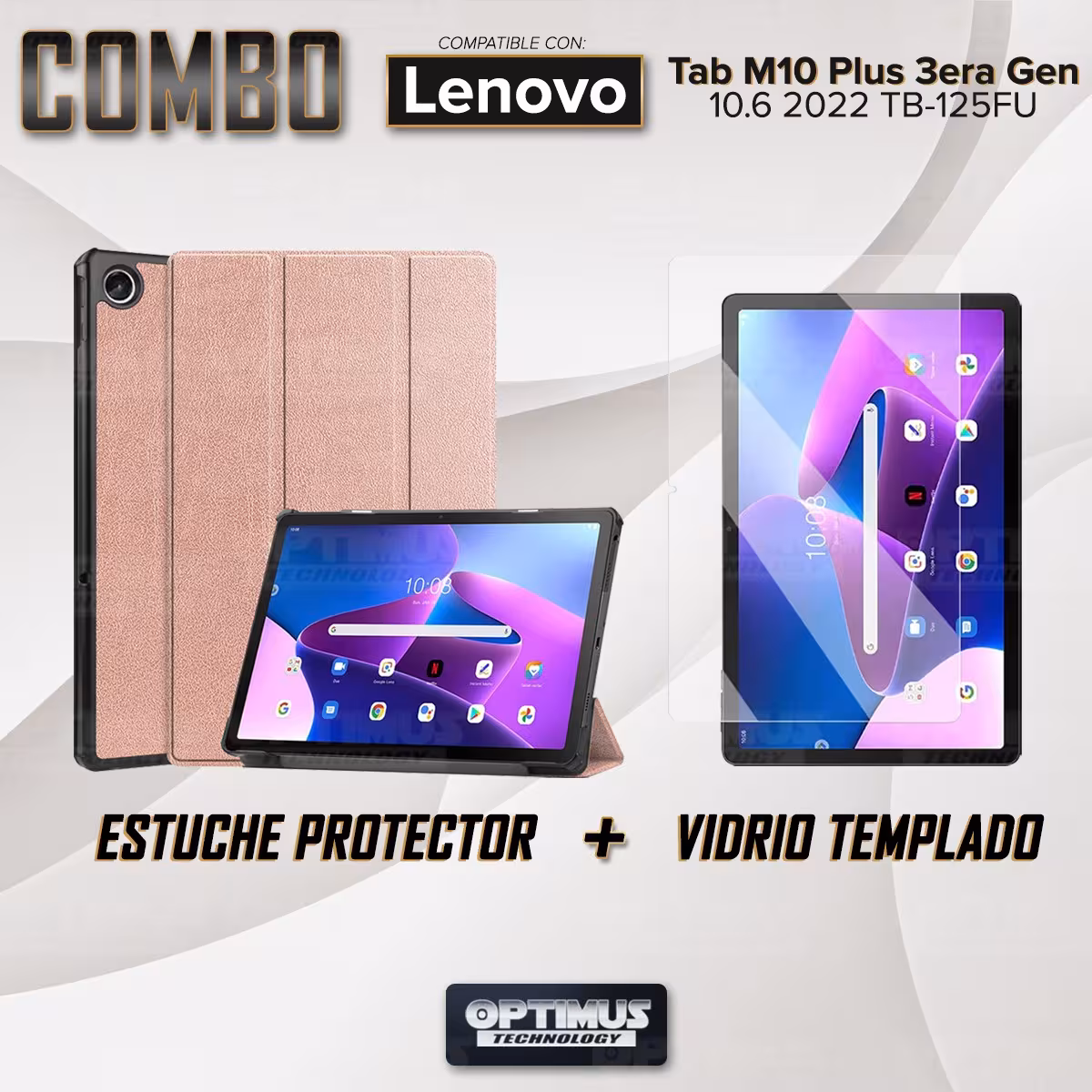 Kit Vidrio Cristal Templado Y Estuche Case Protector para Tablet Lenovo Tab M10 Plus 3era Gen 10.6 2022 TB-125FU / TB-128F