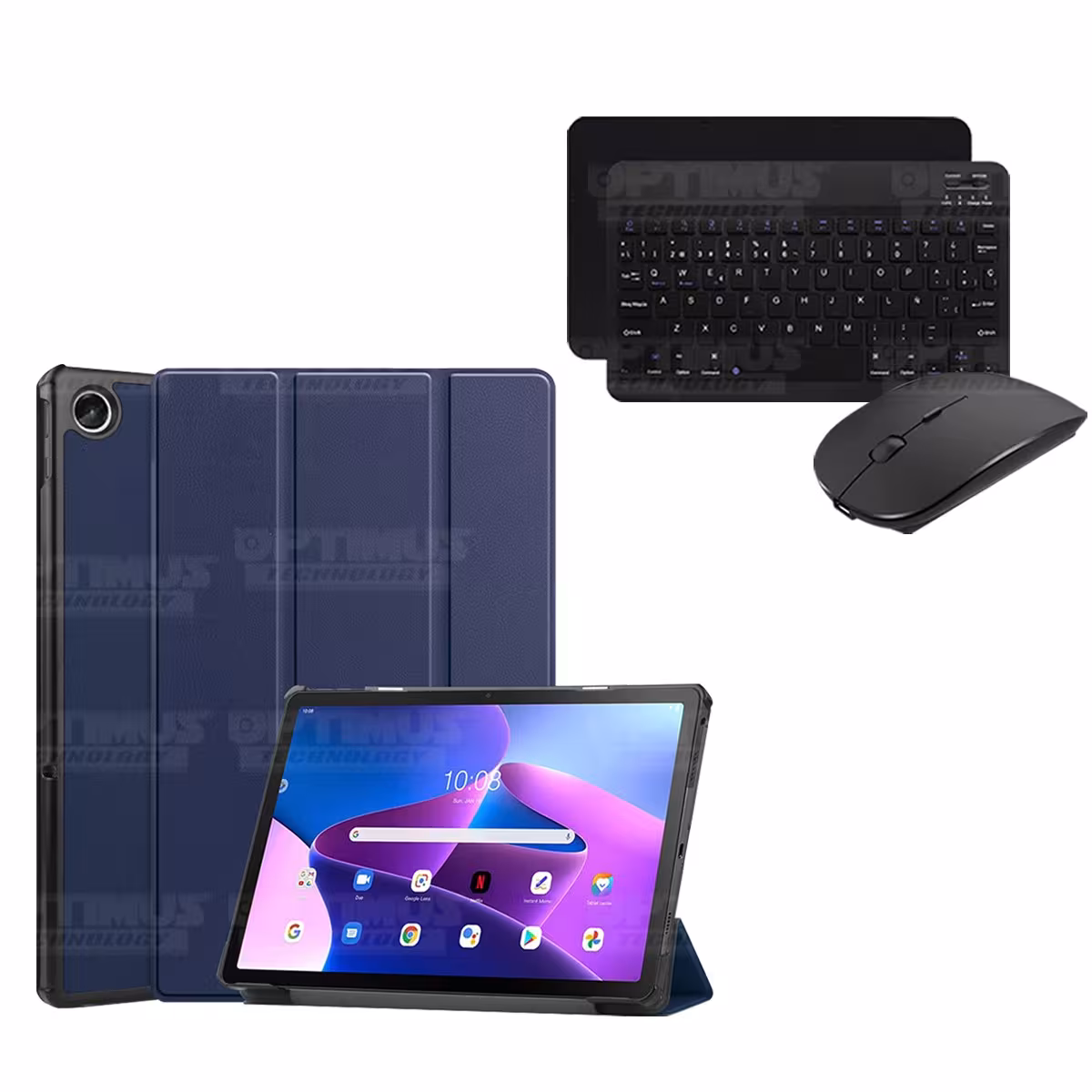 Kit Case Forro Protector + Teclado y Mouse Ratón Bluetooth para Tablet Lenovo Tab M10 Plus 3era Gen 10.6 2022 TB-125FU / TB-128F