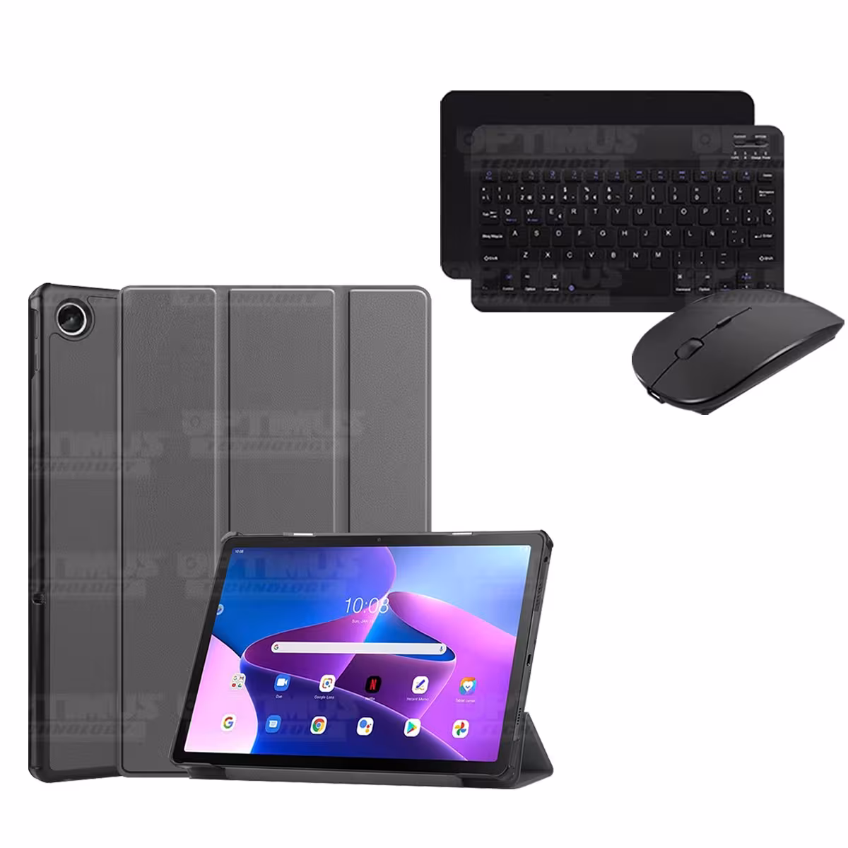 Kit Case Forro Protector + Teclado y Mouse Ratón Bluetooth para Tablet Lenovo Tab M10 Plus 3era Gen 10.6 2022 TB-125FU / TB-128F