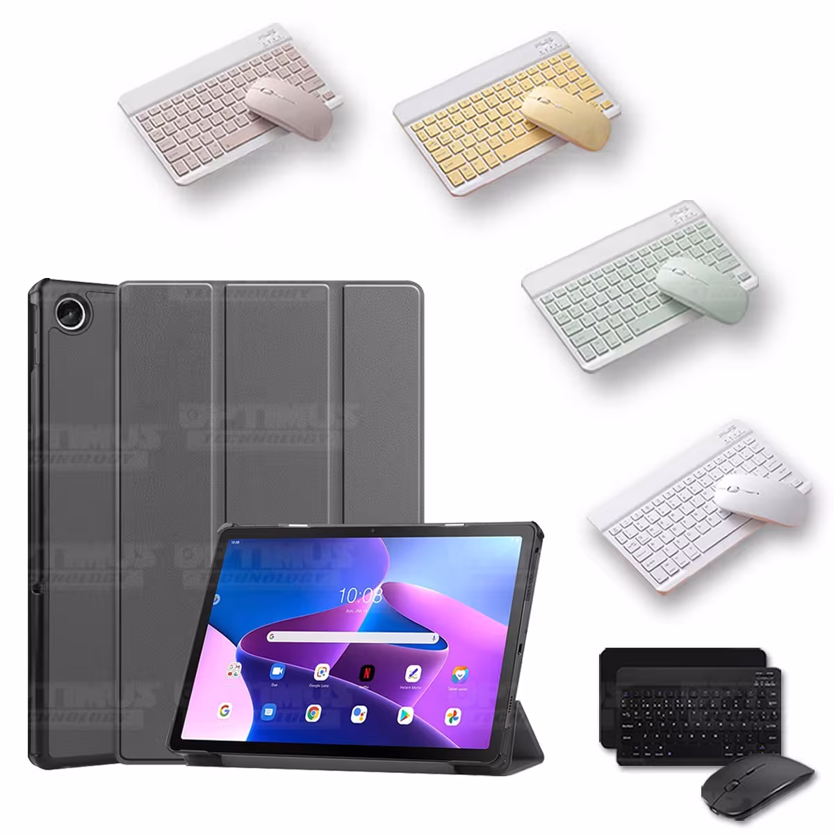 Kit Case Forro Protector + Teclado y Mouse Ratón Bluetooth para Tablet Lenovo Tab M10 Plus 3era Gen 10.6 2022 TB-125FU / TB-128F
