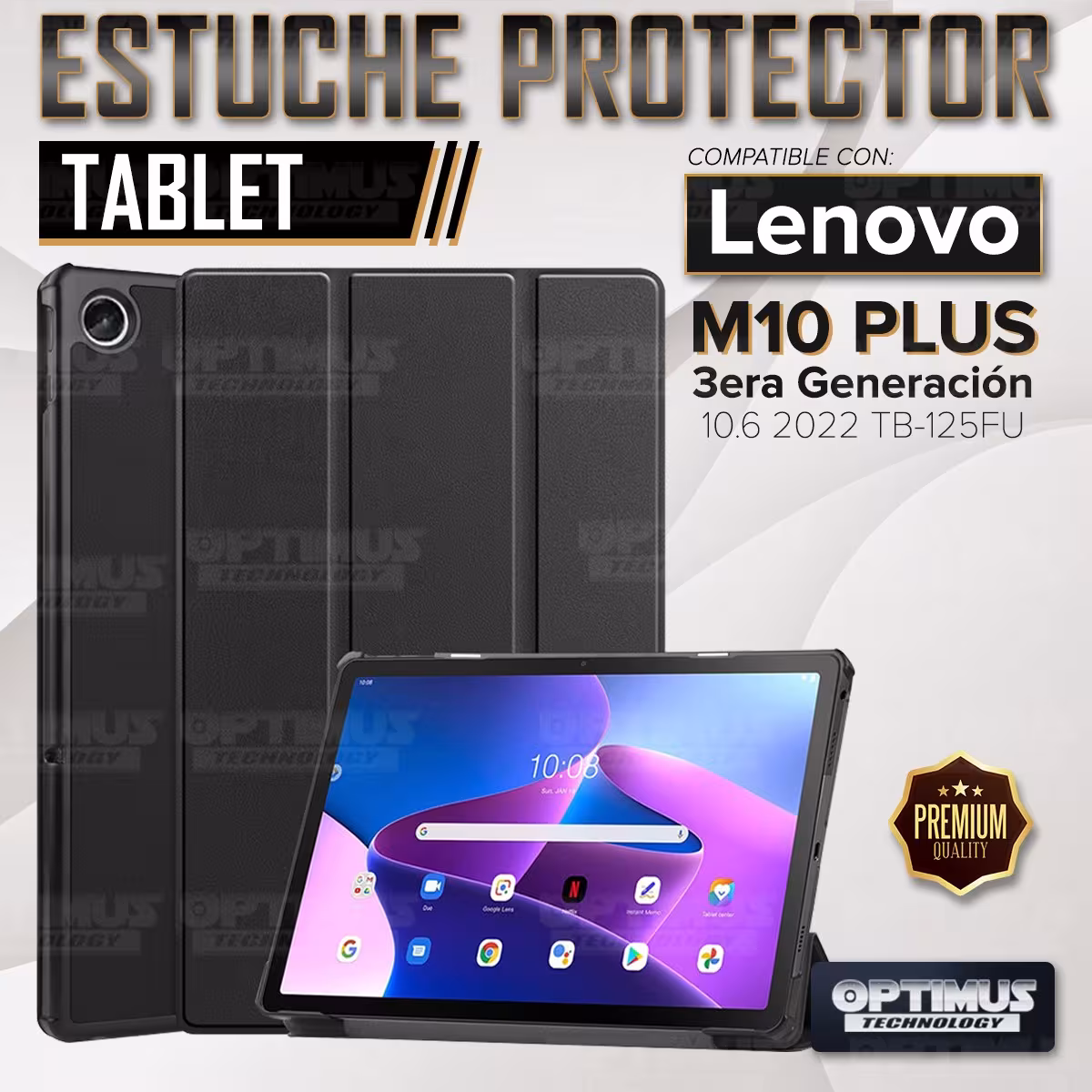 Kit Case Forro Protector + Teclado y Mouse Ratón Bluetooth para Tablet Lenovo Tab M10 Plus 3era Gen 10.6 2022 TB-125FU / TB-128F
