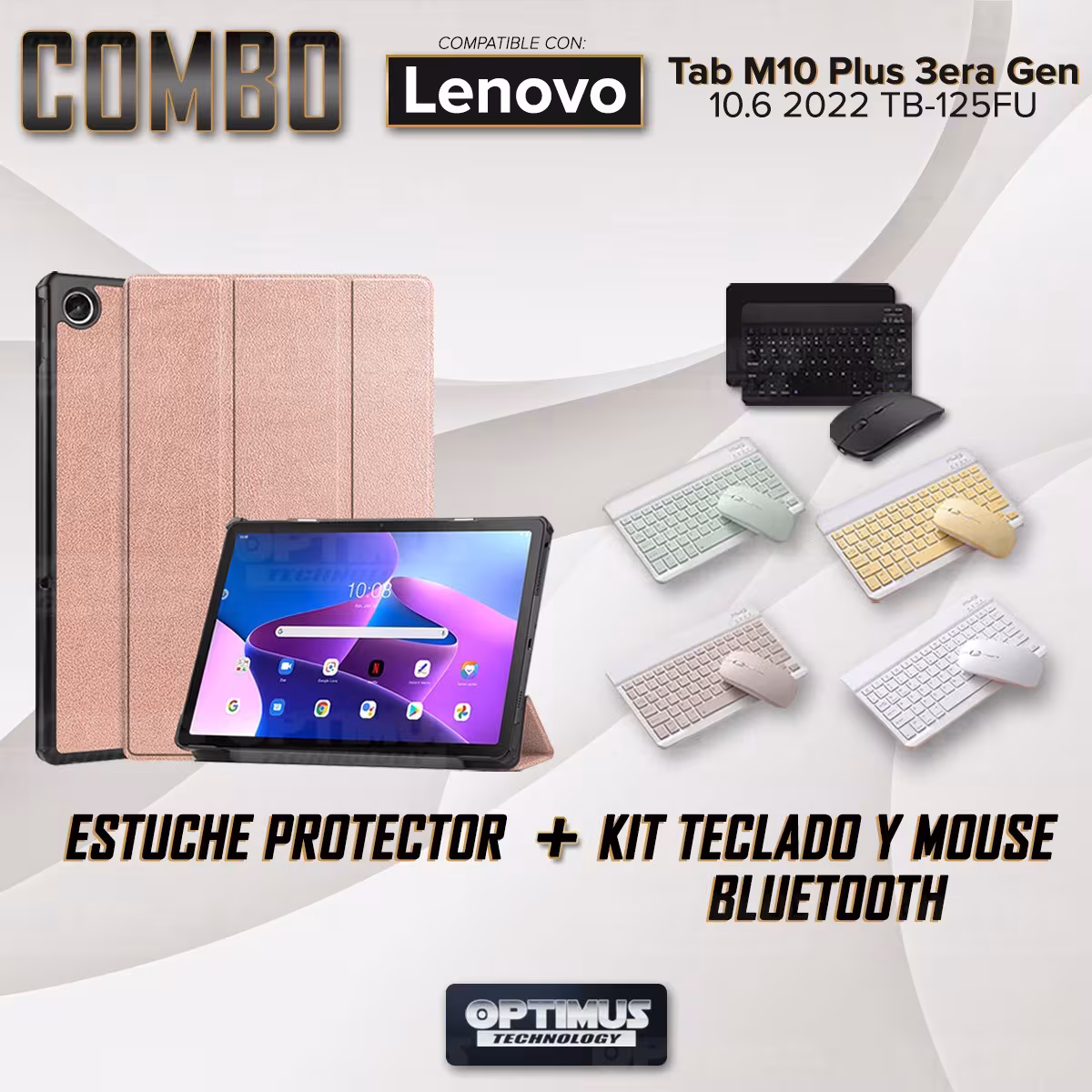 Kit Case Forro Protector + Teclado y Mouse Ratón Bluetooth para Tablet Lenovo Tab M10 Plus 3era Gen 10.6 2022 TB-125FU / TB-128F