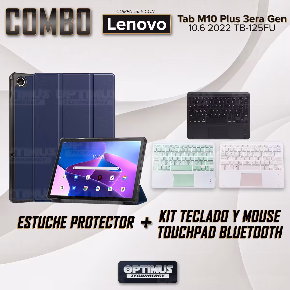 Kit Case Folio Protector + Teclado Mouse Touchpad Bluetooth para Tablet Lenovo Tab M10 Plus 3era Gen 10.6 2022 TB-125FU
