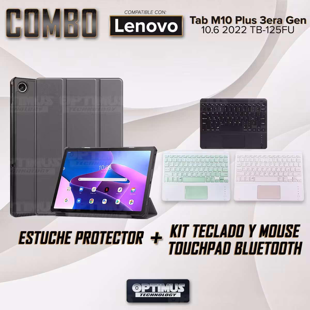 Kit Case Folio Protector + Teclado Mouse Touchpad Bluetooth para Tablet Lenovo Tab M10 Plus 3era Gen 10.6 2022 TB-125FU