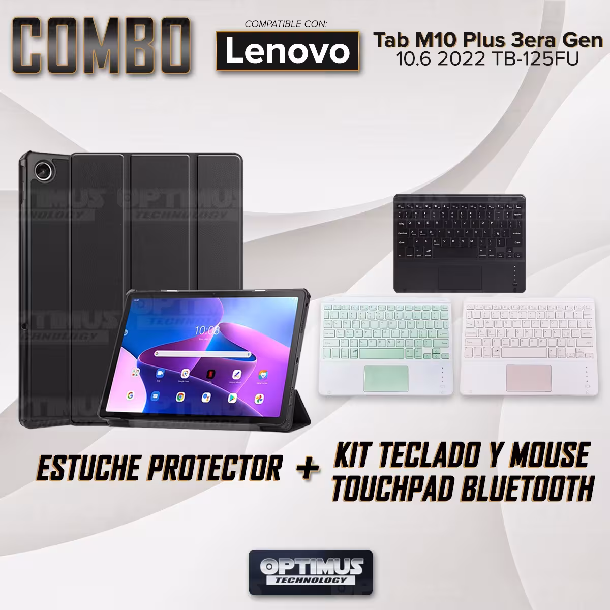 Kit Case Folio Protector + Teclado Mouse Touchpad Bluetooth para Tablet Lenovo Tab M10 Plus 3era Gen 10.6 2022 TB-125FU