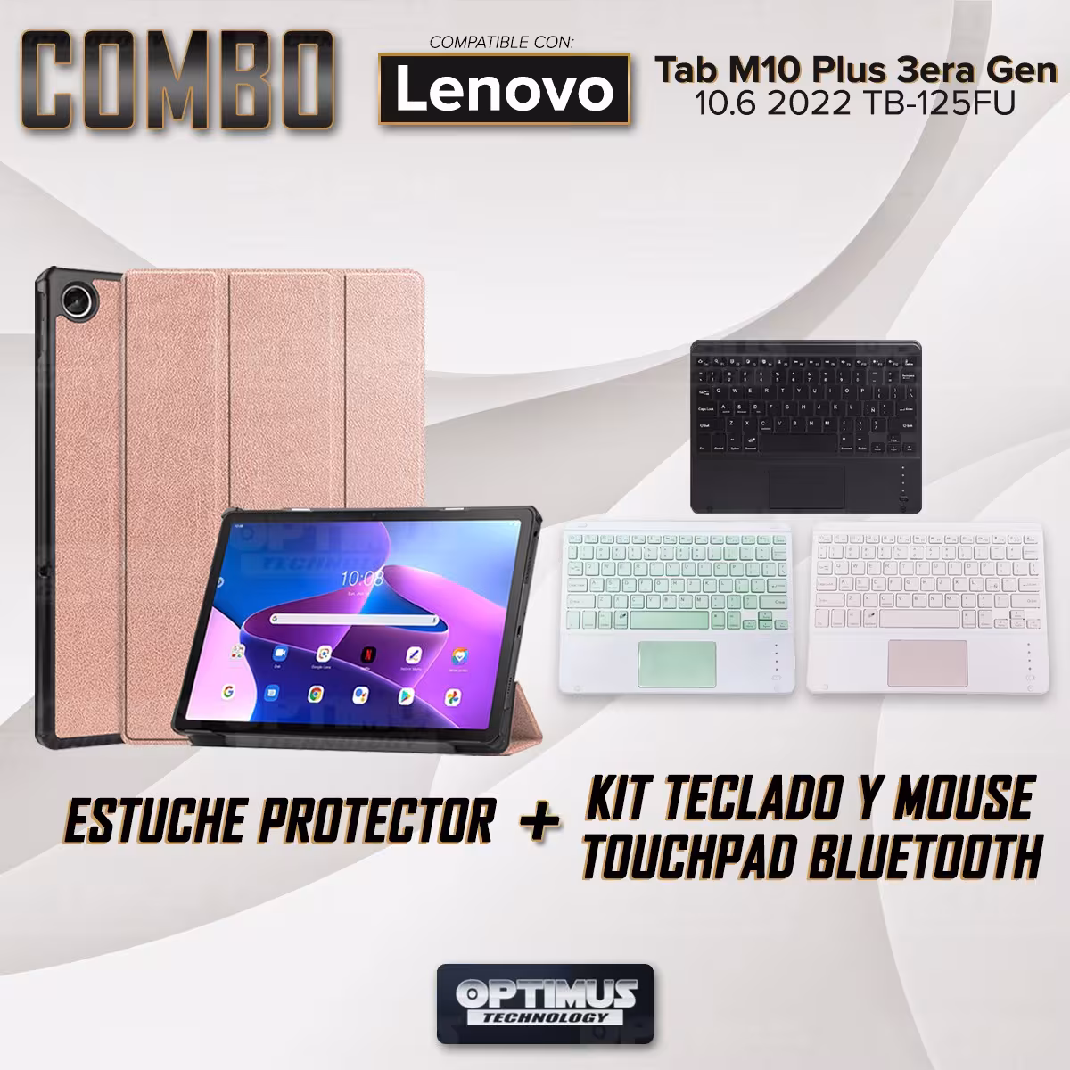 Kit Case Folio Protector + Teclado Mouse Touchpad Bluetooth para Tablet Lenovo Tab M10 Plus 3era Gen 10.6 2022 TB-125FU