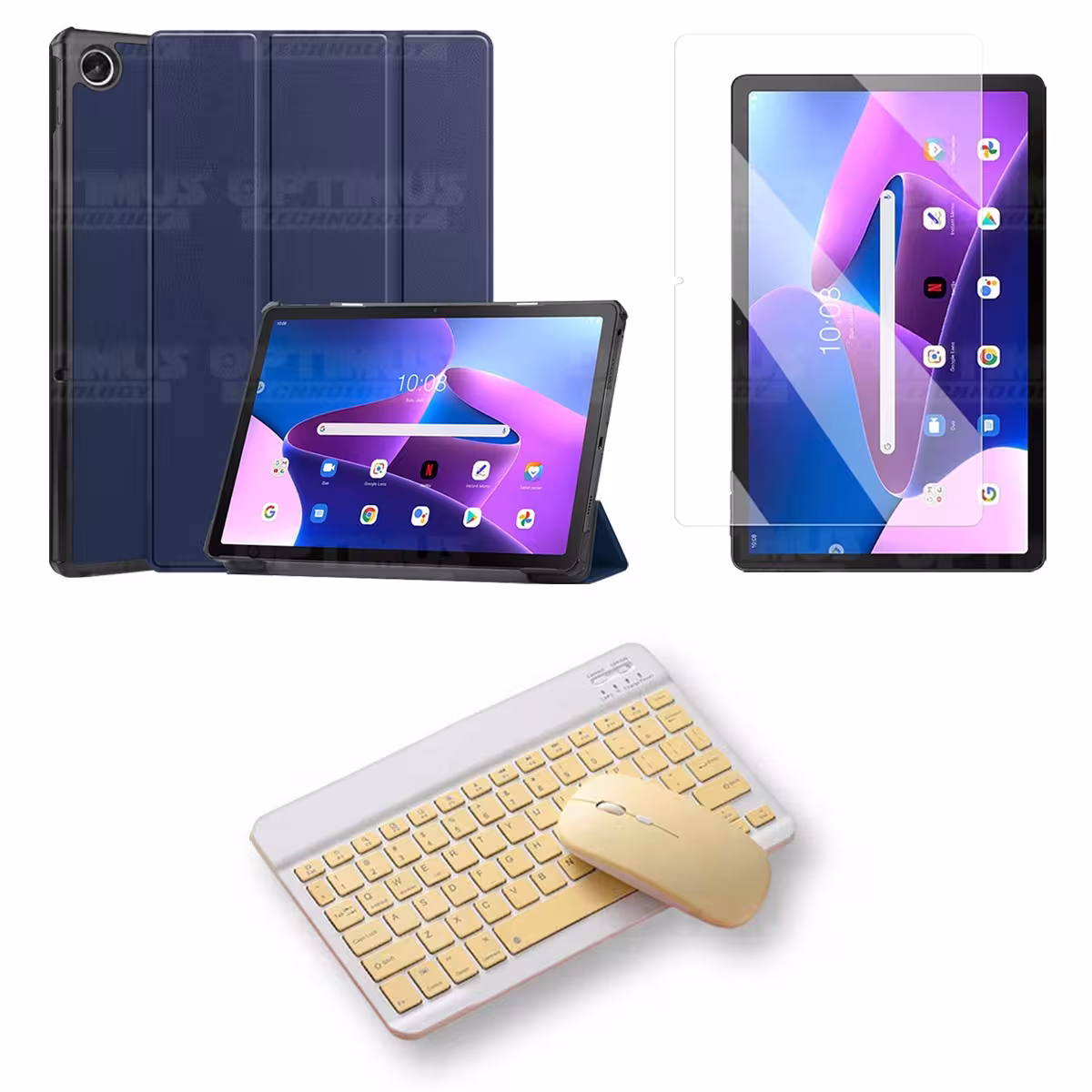 Kit Vidrio templado + Case Protector + Teclado y Mouse Bluetooth Tablet Lenovo Tab M10 Plus 3era Gen 10.6 2022 TB-125FU
