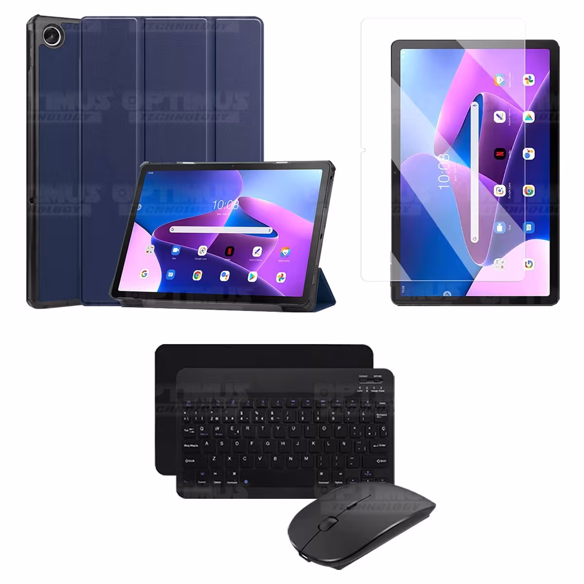 Kit Vidrio templado + Case Protector + Teclado y Mouse Bluetooth Tablet Lenovo Tab M10 Plus 3era Gen 10.6 2022 TB-125FU