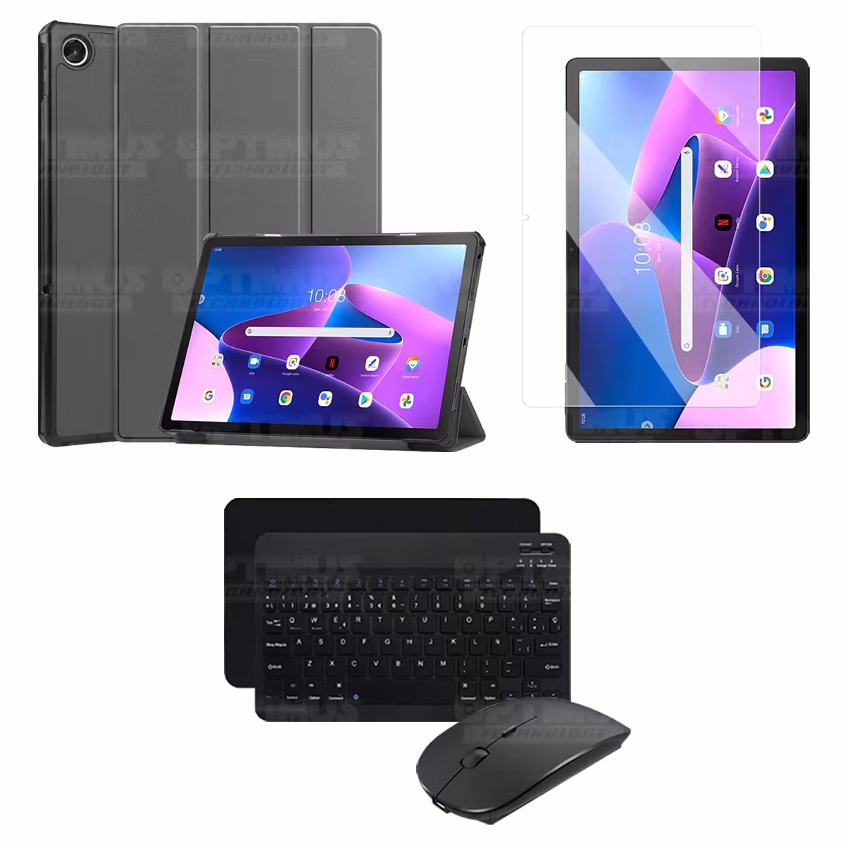 Kit Vidrio templado + Case Protector + Teclado y Mouse Bluetooth Tablet Lenovo Tab M10 Plus 3era Gen 10.6 2022 TB-125FU