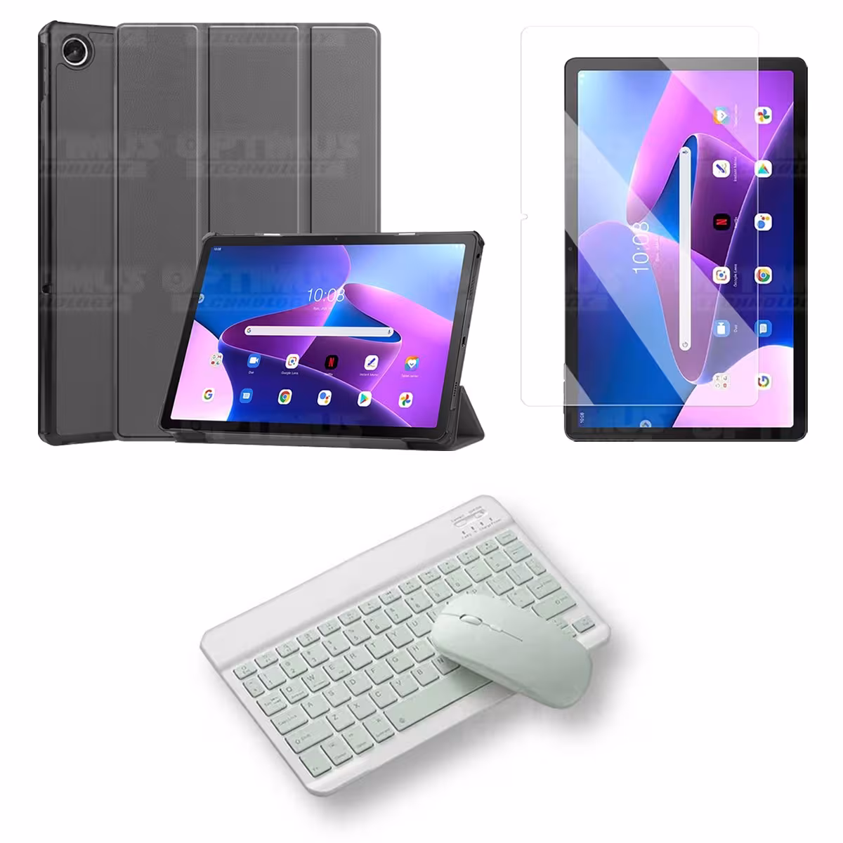 Kit Vidrio templado + Case Protector + Teclado y Mouse Bluetooth Tablet Lenovo Tab M10 Plus 3era Gen 10.6 2022 TB-125FU