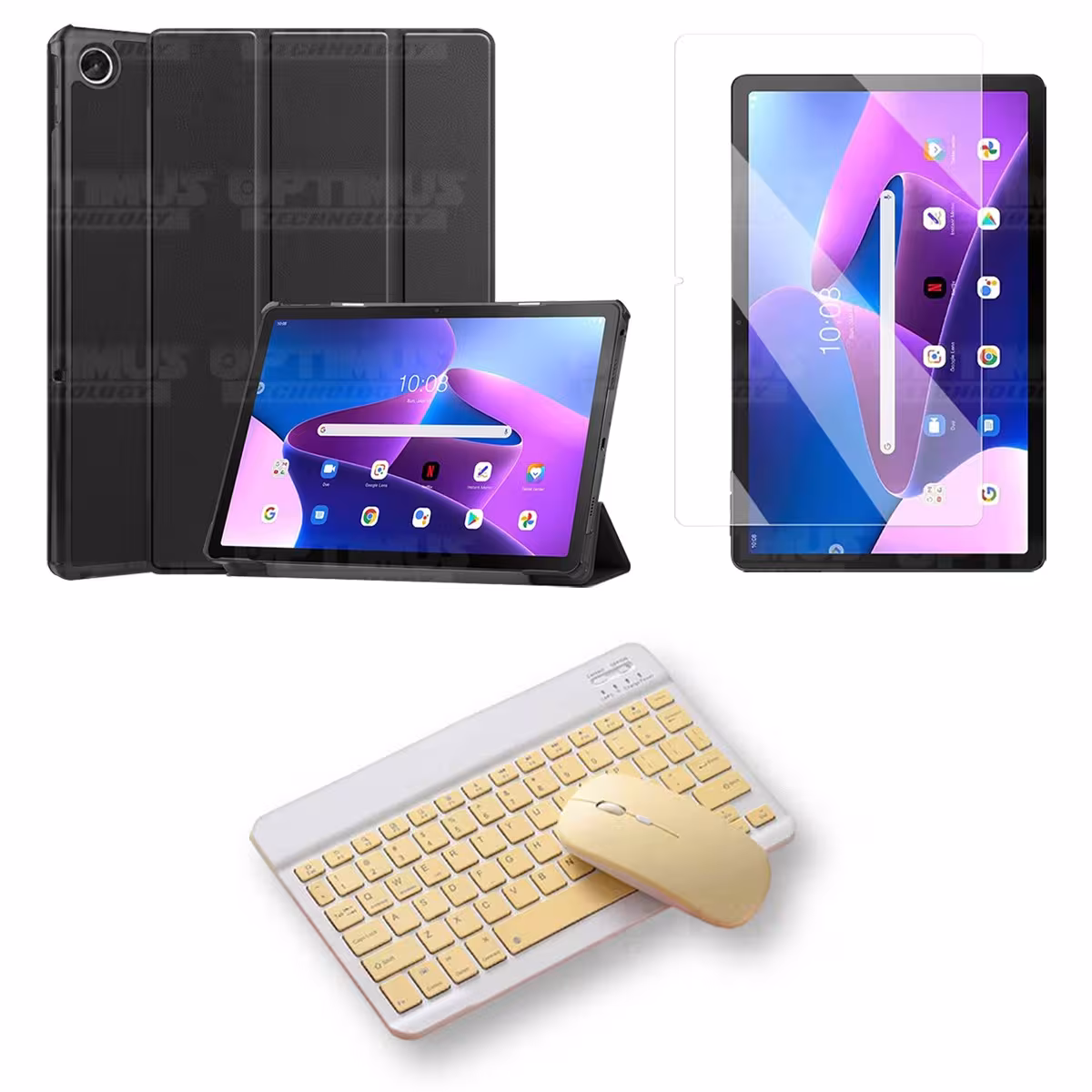 Kit Vidrio templado + Case Protector + Teclado y Mouse Bluetooth Tablet Lenovo Tab M10 Plus 3era Gen 10.6 2022 TB-125FU