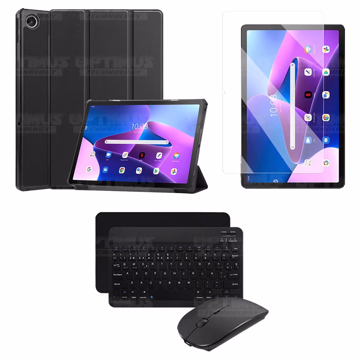 Kit Vidrio templado + Case Protector + Teclado y Mouse Bluetooth Tablet Lenovo Tab M10 Plus 3era Gen 10.6 2022 TB-125FU