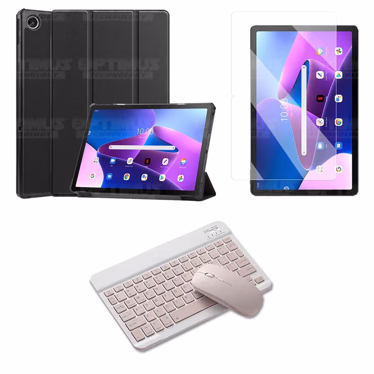 Kit Vidrio templado + Case Protector + Teclado y Mouse Bluetooth Tablet Lenovo Tab M10 Plus 3era Gen 10.6 2022 TB-125FU