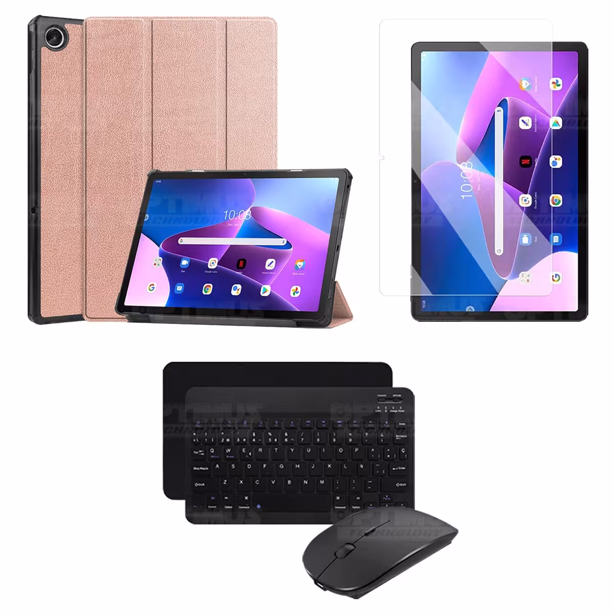 Kit Vidrio templado + Case Protector + Teclado y Mouse Bluetooth Tablet Lenovo Tab M10 Plus 3era Gen 10.6 2022 TB-125FU