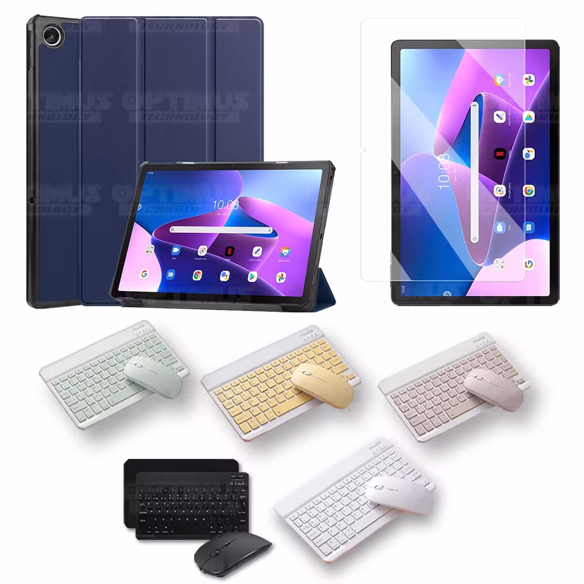Kit Vidrio templado + Case Protector + Teclado y Mouse Bluetooth Tablet Lenovo Tab M10 Plus 3era Gen 10.6 2022 TB-125FU