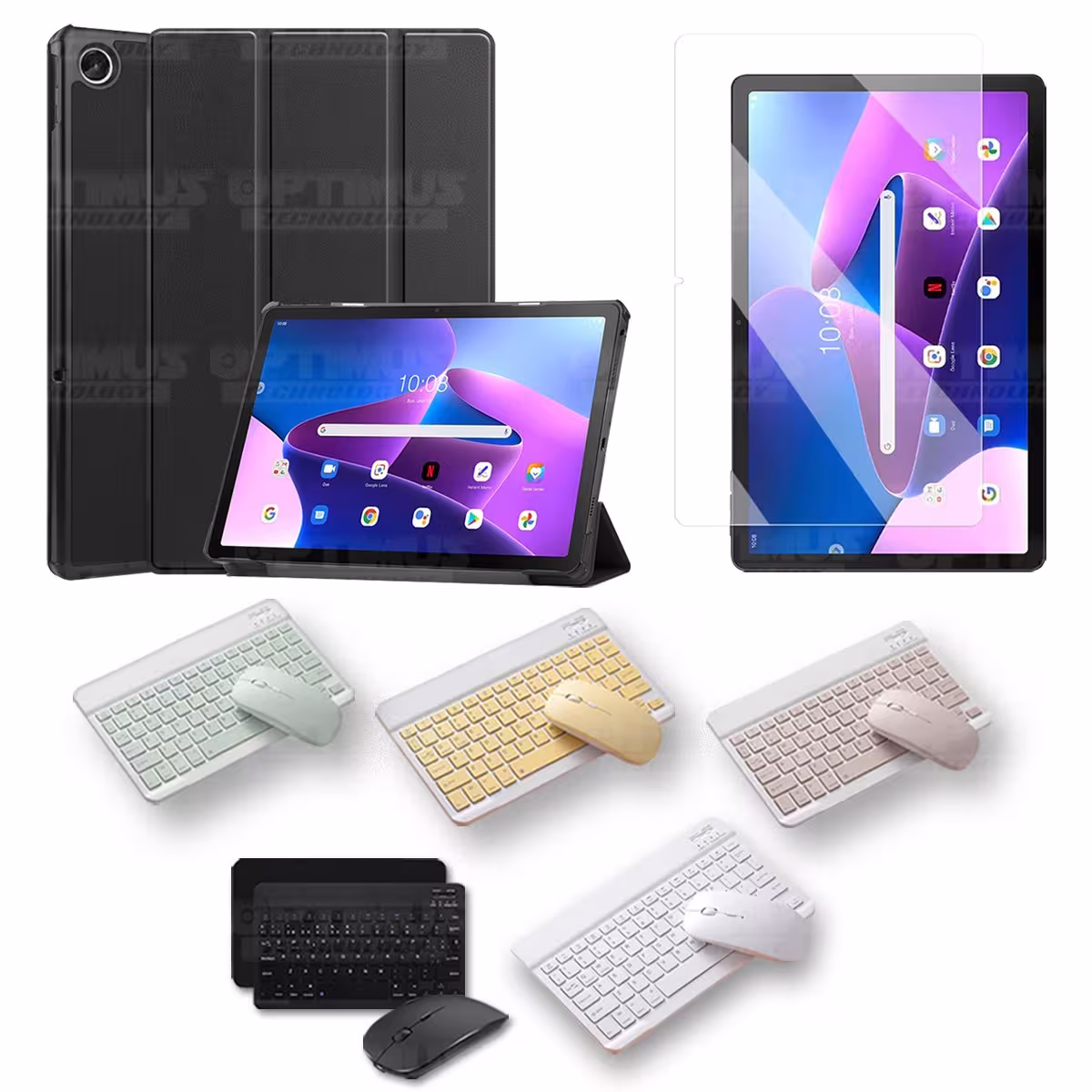 Kit Vidrio templado + Case Protector + Teclado y Mouse Bluetooth Tablet Lenovo Tab M10 Plus 3era Gen 10.6 2022 TB-125FU