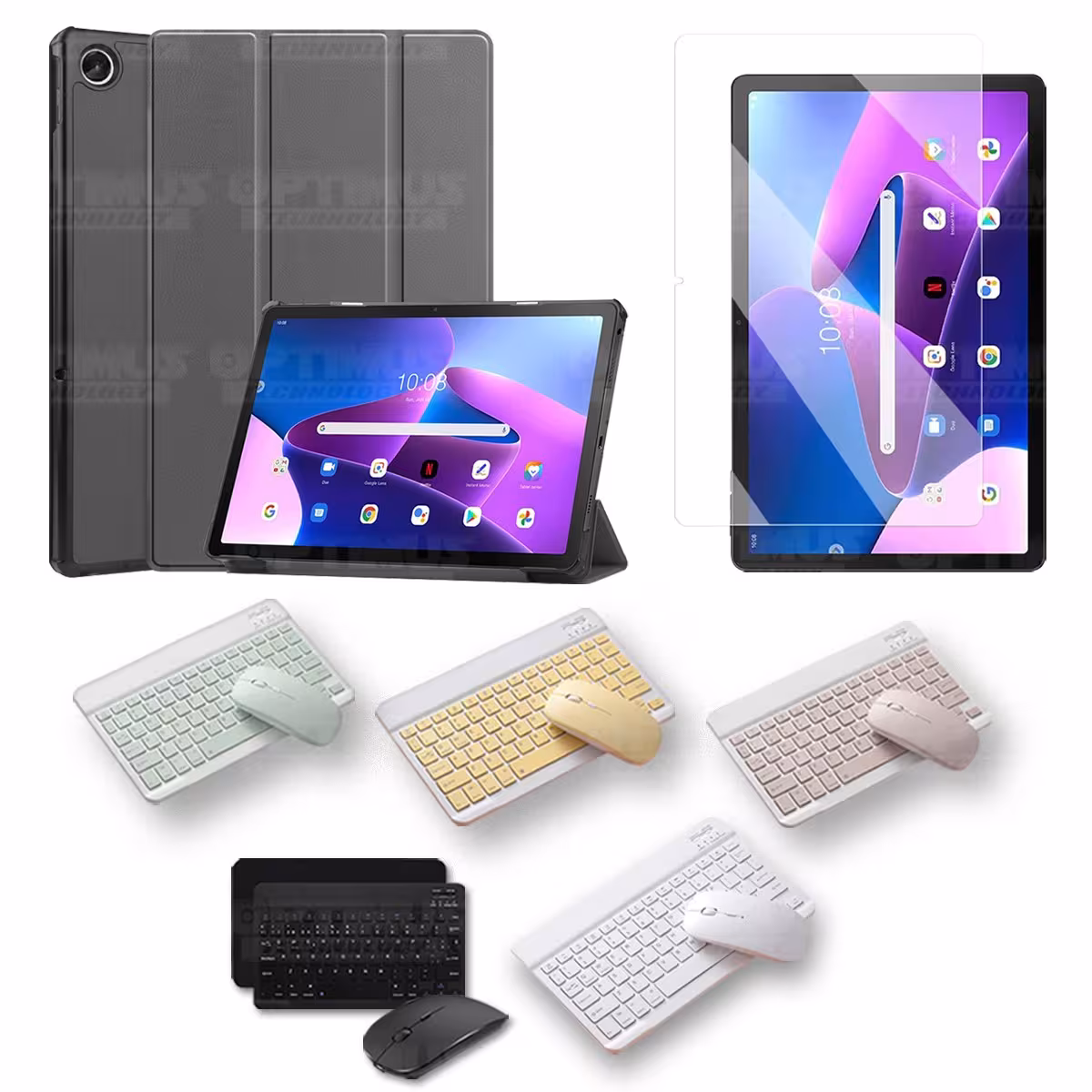 Kit Vidrio templado + Case Protector + Teclado y Mouse Bluetooth Tablet Lenovo Tab M10 Plus 3era Gen 10.6 2022 TB-125FU