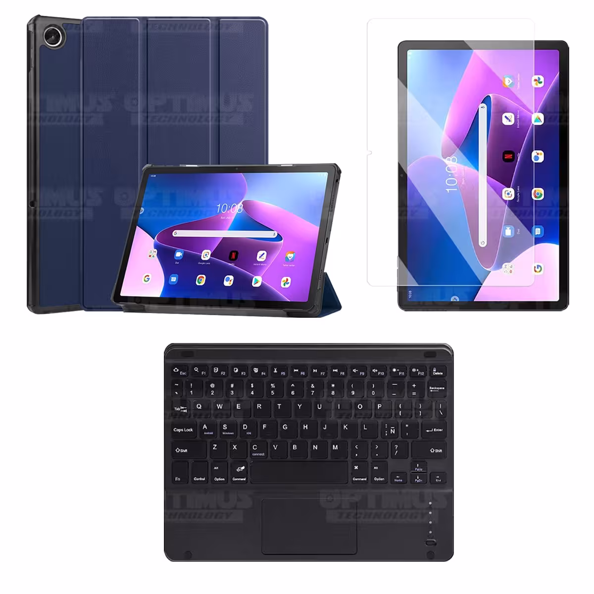 Kit Vidrio templado + Case Protector + Teclado Touchpad Bluetooth Tablet Lenovo Tab M10 Plus 3era Gen 10.6 2022 TB-125FU