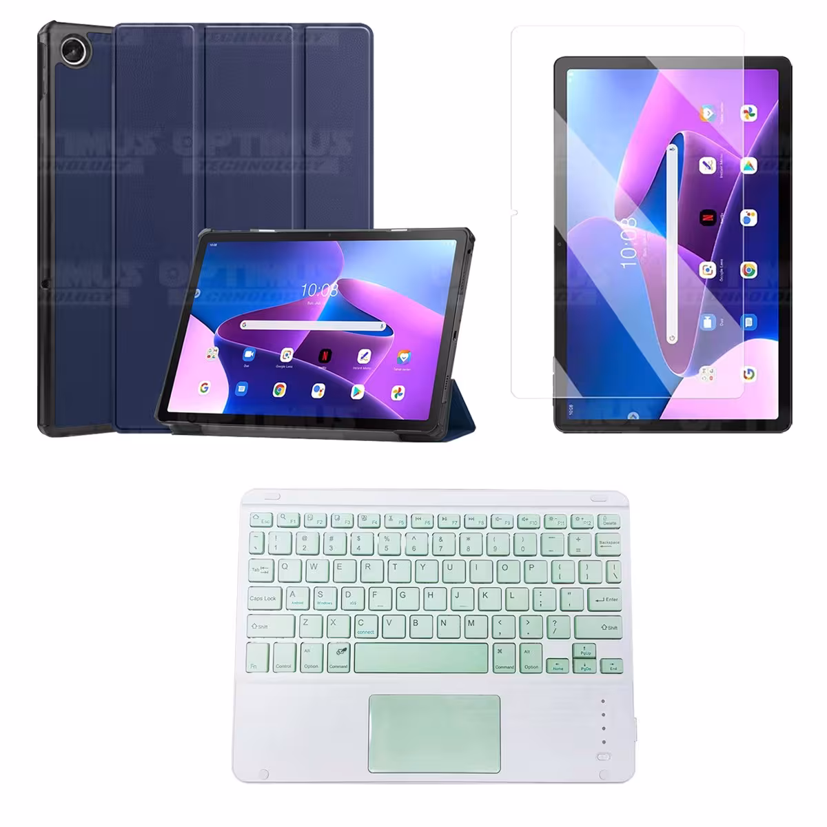 Kit Vidrio templado + Case Protector + Teclado Touchpad Bluetooth Tablet Lenovo Tab M10 Plus 3era Gen 10.6 2022 TB-125FU