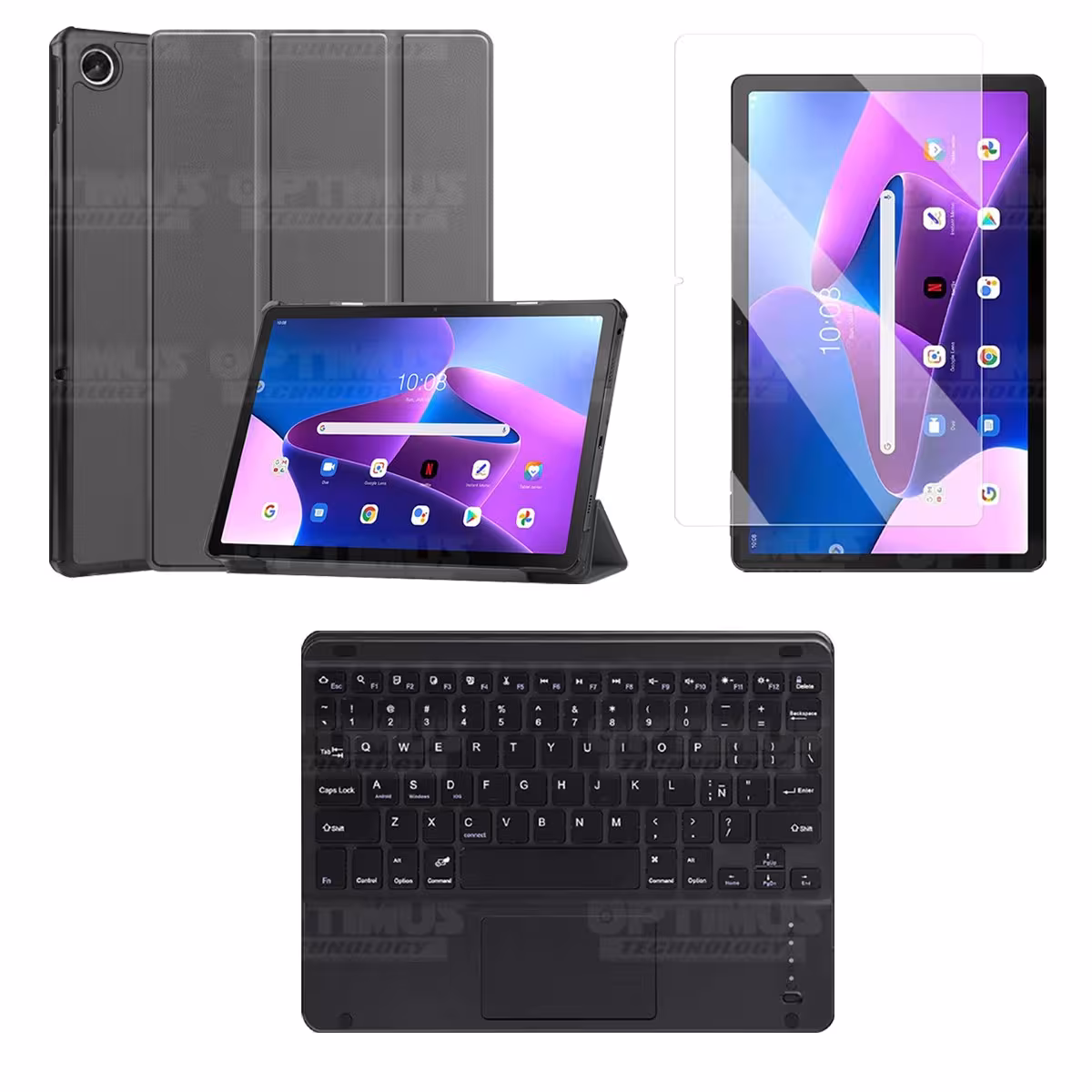 Kit Vidrio templado + Case Protector + Teclado Touchpad Bluetooth Tablet Lenovo Tab M10 Plus 3era Gen 10.6 2022 TB-125FU