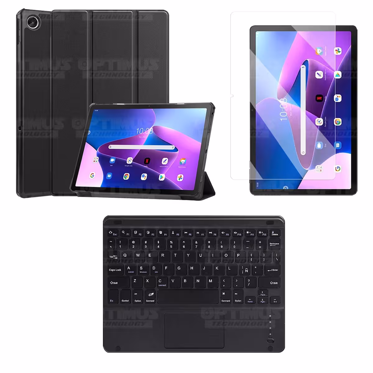 Kit Vidrio templado + Case Protector + Teclado Touchpad Bluetooth Tablet Lenovo Tab M10 Plus 3era Gen 10.6 2022 TB-125FU