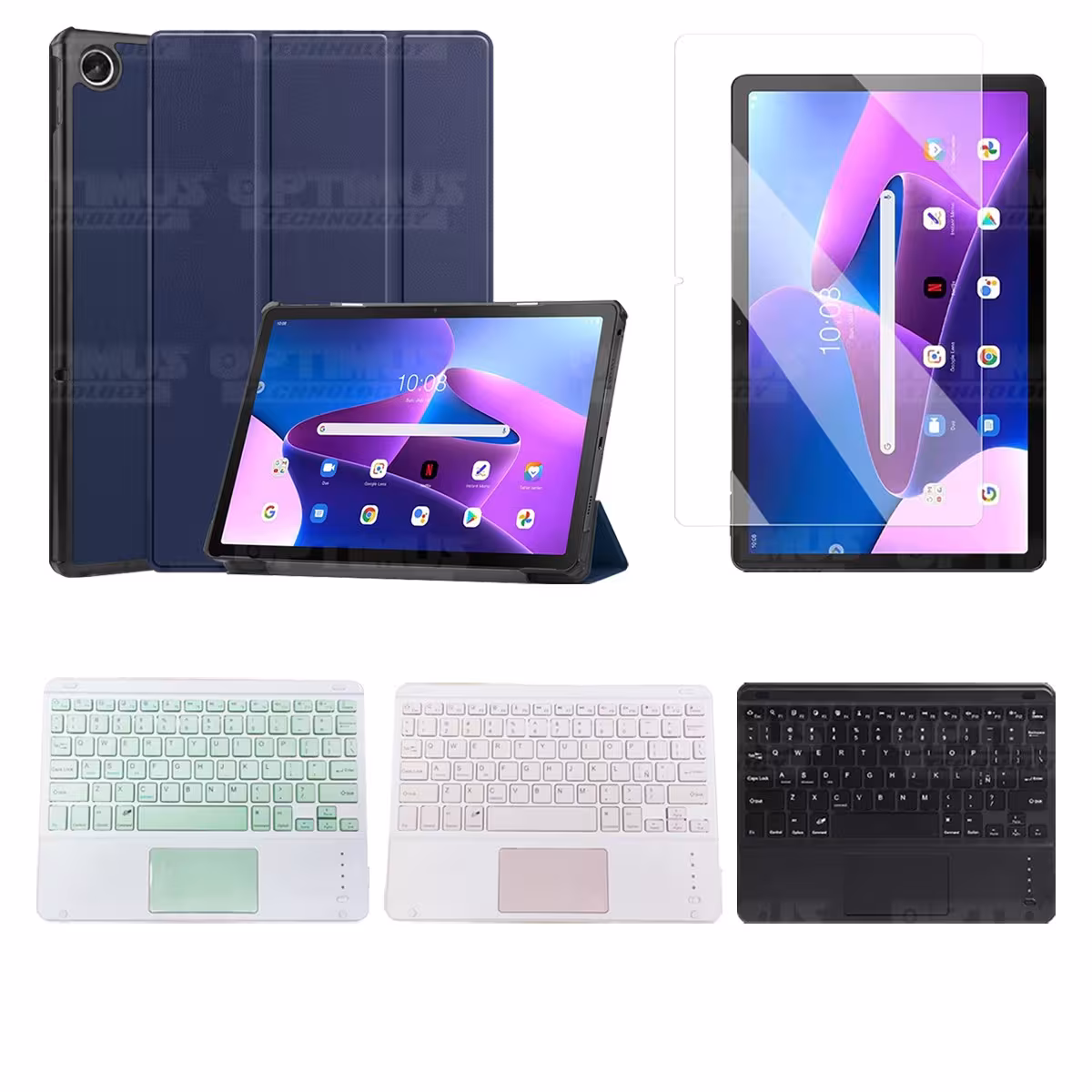 Kit Vidrio templado + Case Protector + Teclado Touchpad Bluetooth Tablet Lenovo Tab M10 Plus 3era Gen 10.6 2022 TB-125FU