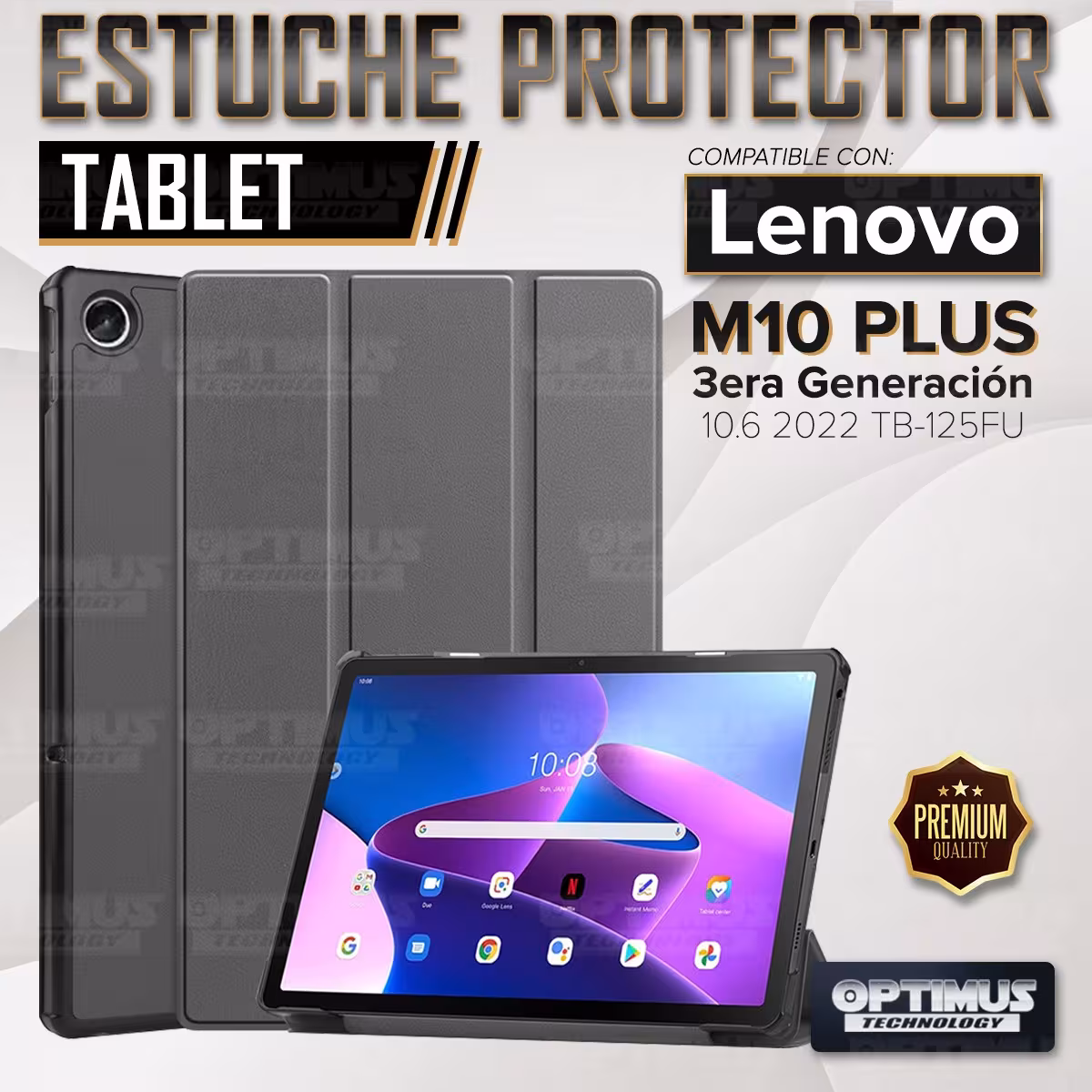 Kit Vidrio templado + Case Protector + Teclado Touchpad Bluetooth Tablet Lenovo Tab M10 Plus 3era Gen 10.6 2022 TB-125FU