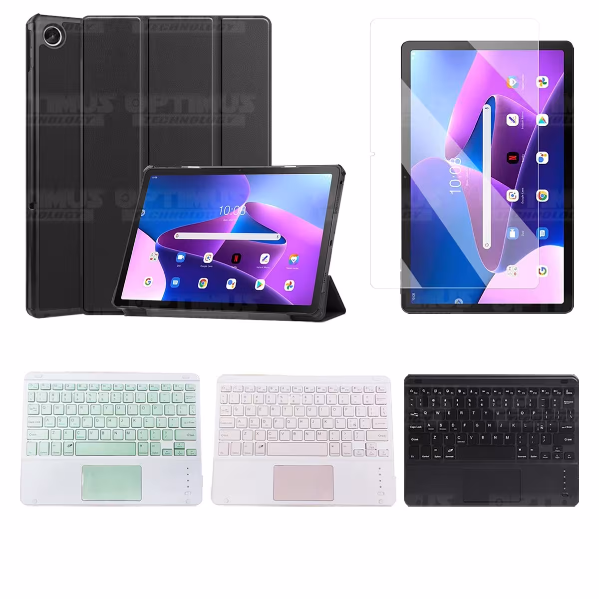 Kit Vidrio templado + Case Protector + Teclado Touchpad Bluetooth Tablet Lenovo Tab M10 Plus 3era Gen 10.6 2022 TB-125FU