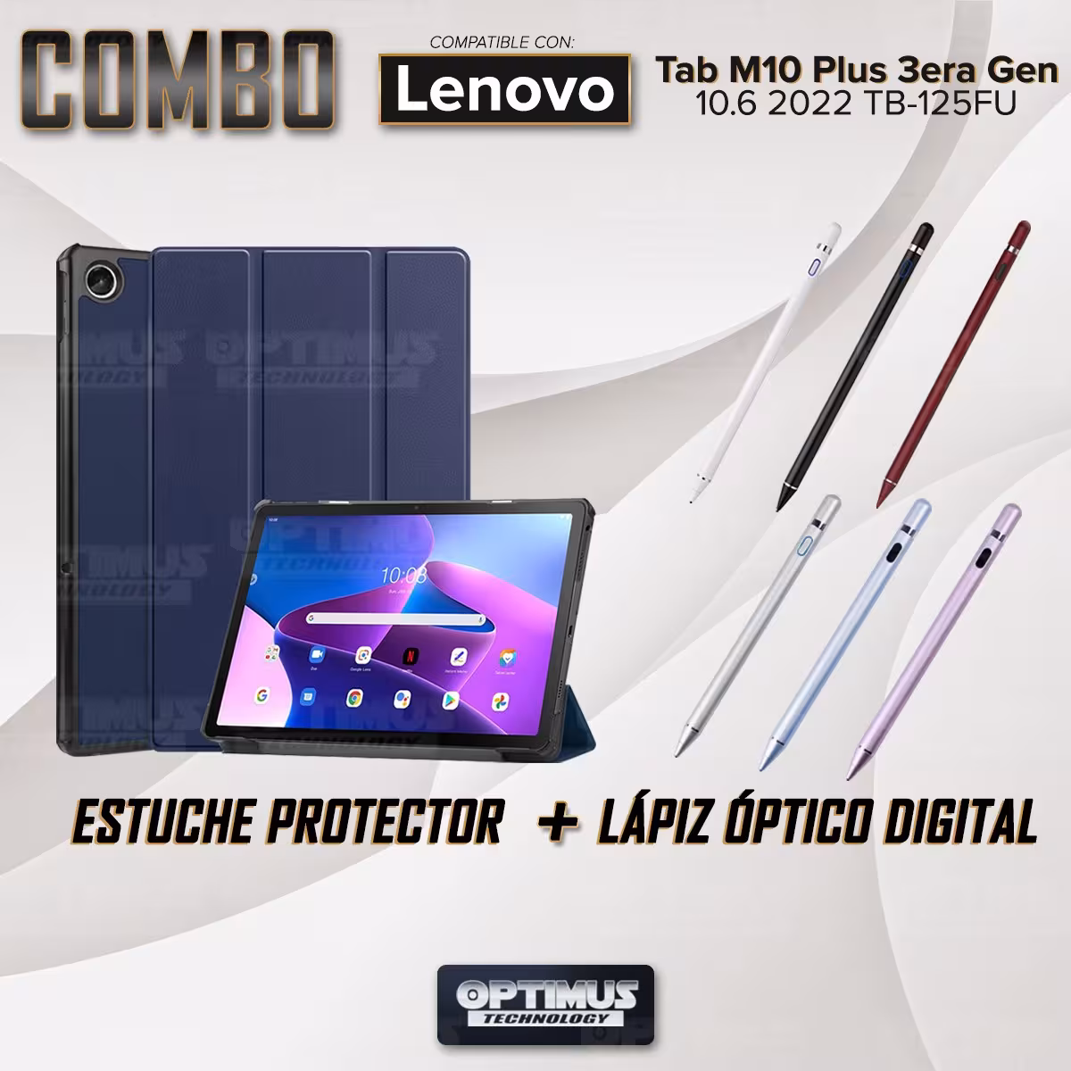 Kit Case Forro Protector + Lápiz Óptico Digital Stylus Pen para Tablet Lenovo Tab M10 Plus 3era Gen 10.6 2022 TB-125FU / TB-128F