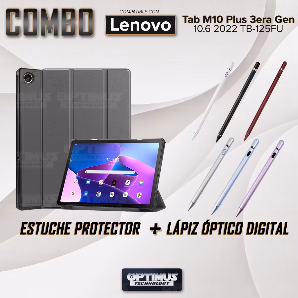 Kit Case Forro Protector + Lápiz Óptico Digital Stylus Pen para Tablet Lenovo Tab M10 Plus 3era Gen 10.6 2022 TB-125FU / TB-128F
