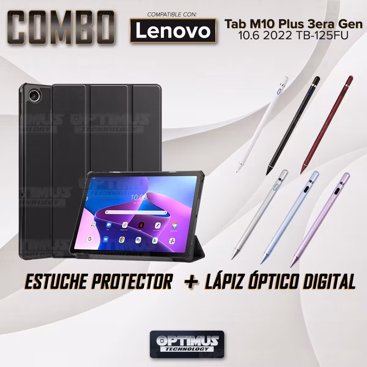 Kit Case Forro Protector + Lápiz Óptico Digital Stylus Pen para Tablet Lenovo Tab M10 Plus 3era Gen 10.6 2022 TB-125FU / TB-128F