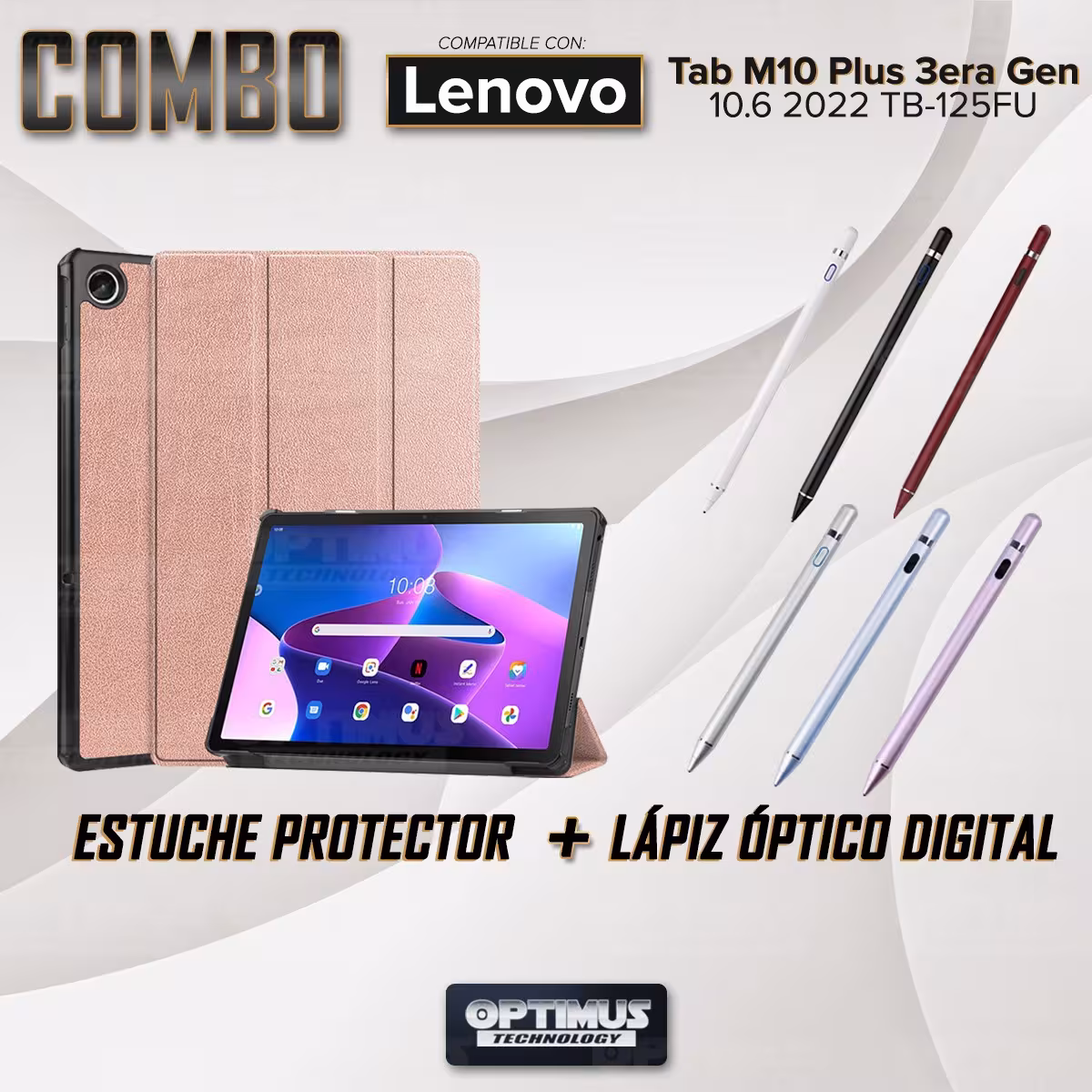 Kit Case Forro Protector + Lápiz Óptico Digital Stylus Pen para Tablet Lenovo Tab M10 Plus 3era Gen 10.6 2022 TB-125FU / TB-128F