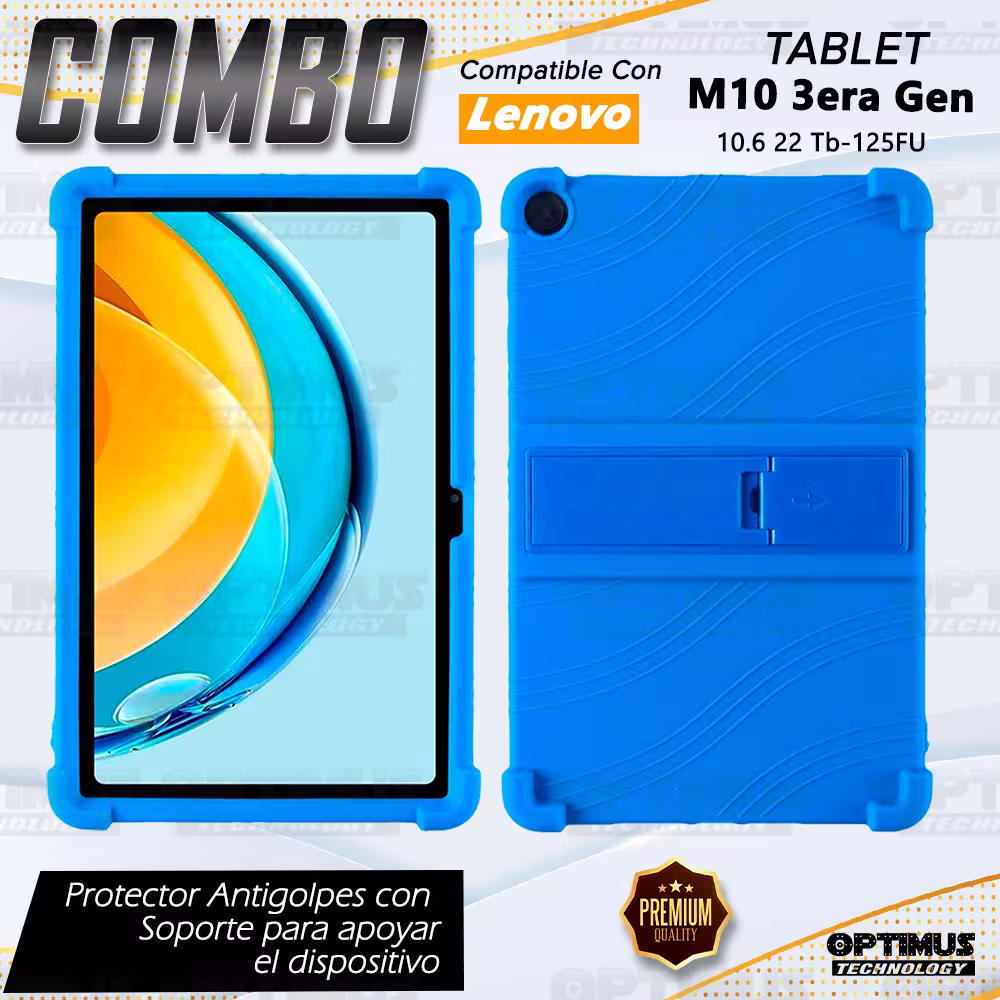Estuche Case protector de goma Tablet Lenovo M10 Plus 3era Gen 10.6 2022 TB-125FU / TB-128F Anti golpes con soporte