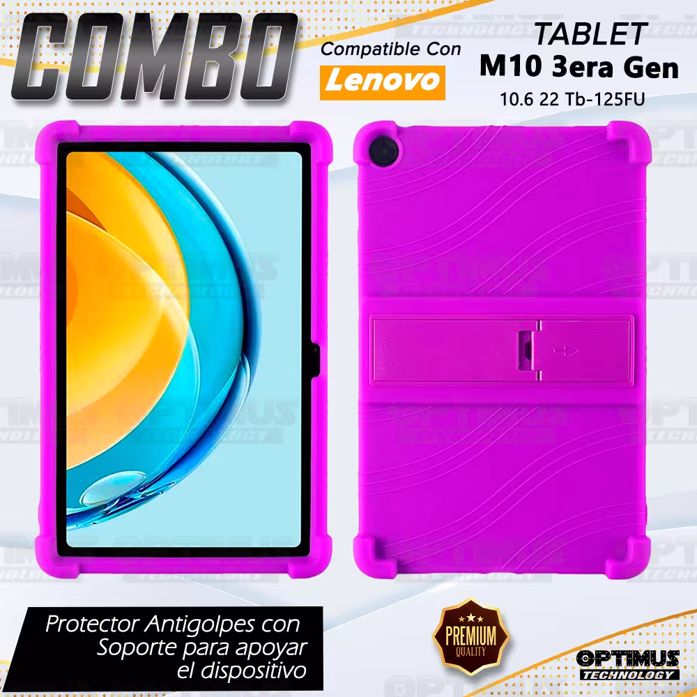 Estuche Case protector de goma Tablet Lenovo M10 Plus 3era Gen 10.6 2022 TB-125FU / TB-128F Anti golpes con soporte