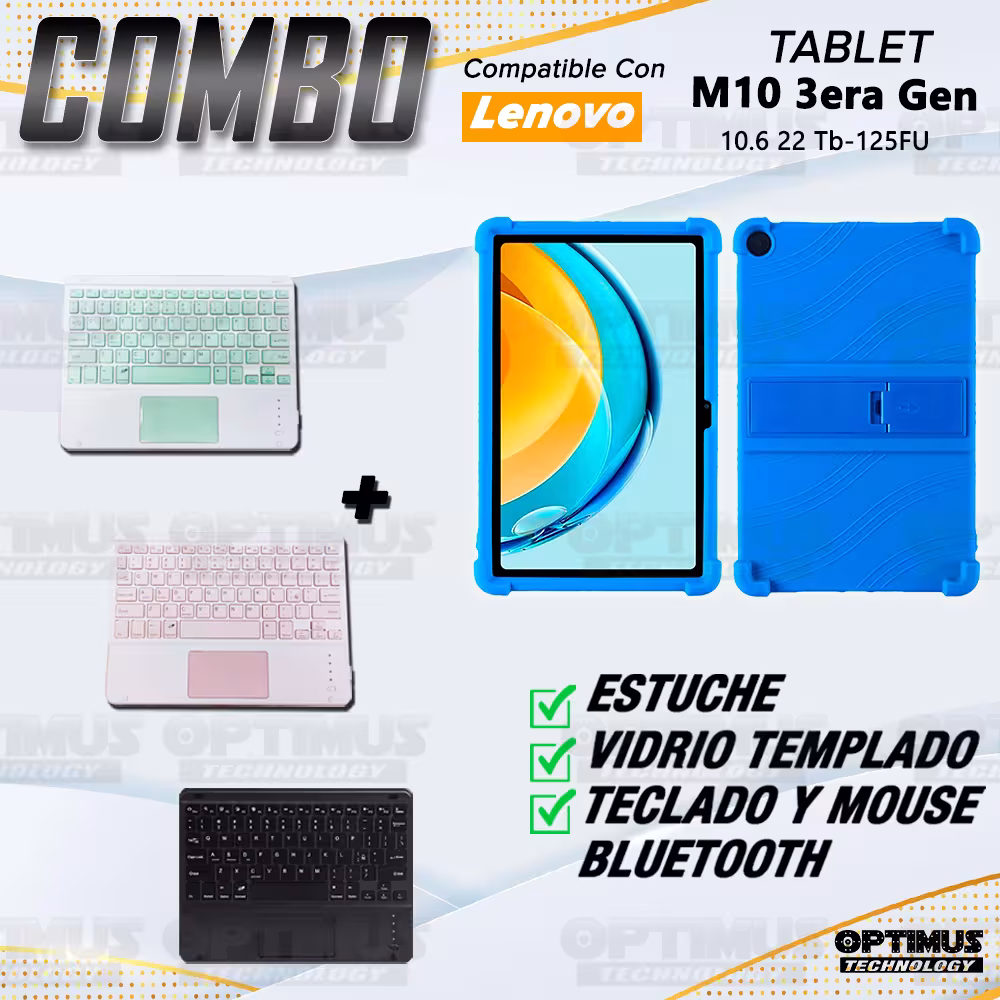 Kit Case Estuche Protector Antigolpes + Teclado Mouse Touchpad Bluetooth para Tablet M10 3rth gen (TB125FU) 10.6 2022